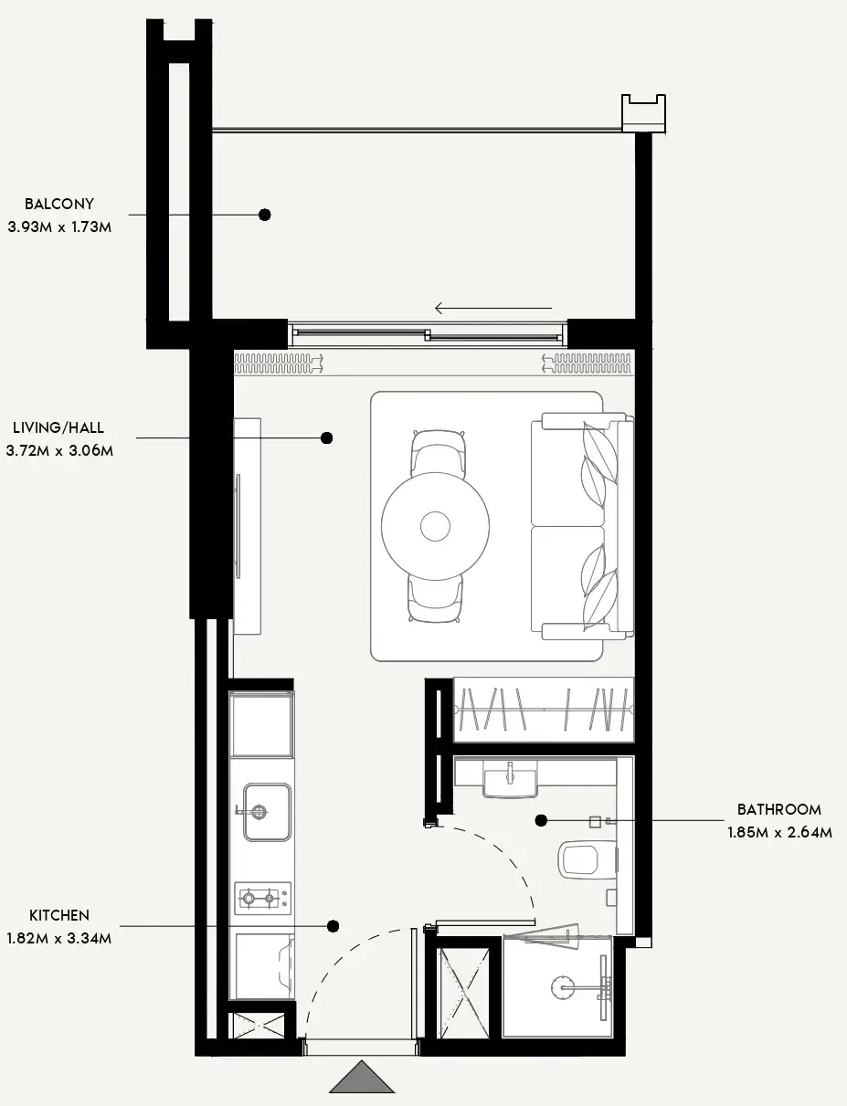 Azizi Venice Studio floor plan, 361 sqft
