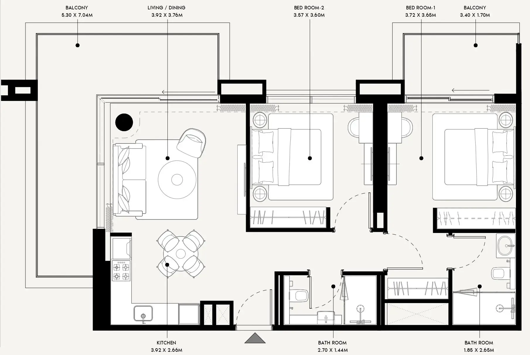 Azizi Venice 2 bed floor plan, 1,109 sqft