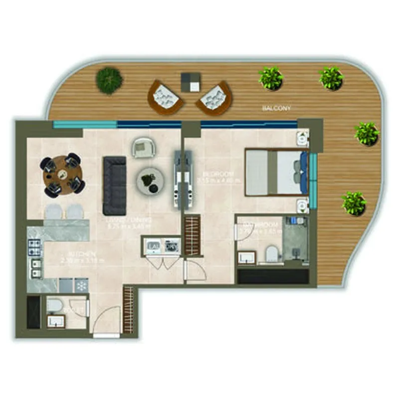 Nova Tower 1 bed floor plan, 1,244 sqft