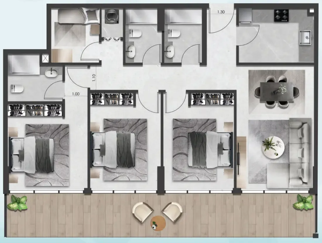 Saray South Residences 3 bed floor plan, 1,449 sqft