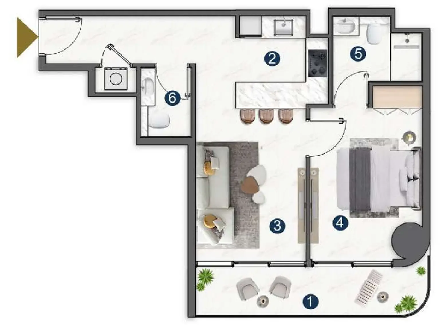 Voxa Pantheon 1 bed floor plan, 666 – 989 sqft
