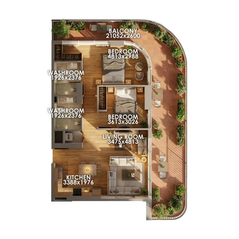 Zenith D1 2 bed floor plan, 1,391 sqft