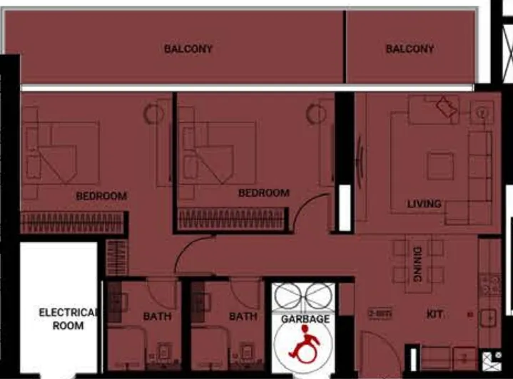 Binghatti Ruby 2 bed floor plan, 1,161 sqft