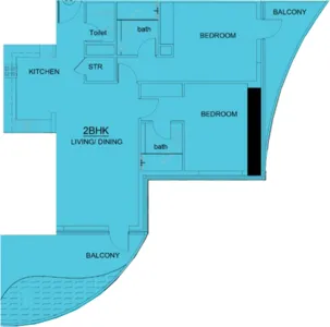 Volga Tower 2 bed floor plan, 1,341 sqft
