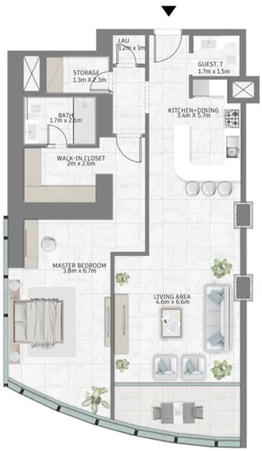 Al Habtoor Tower 1 bed floor plan, 1,210 – 1,285 sqft