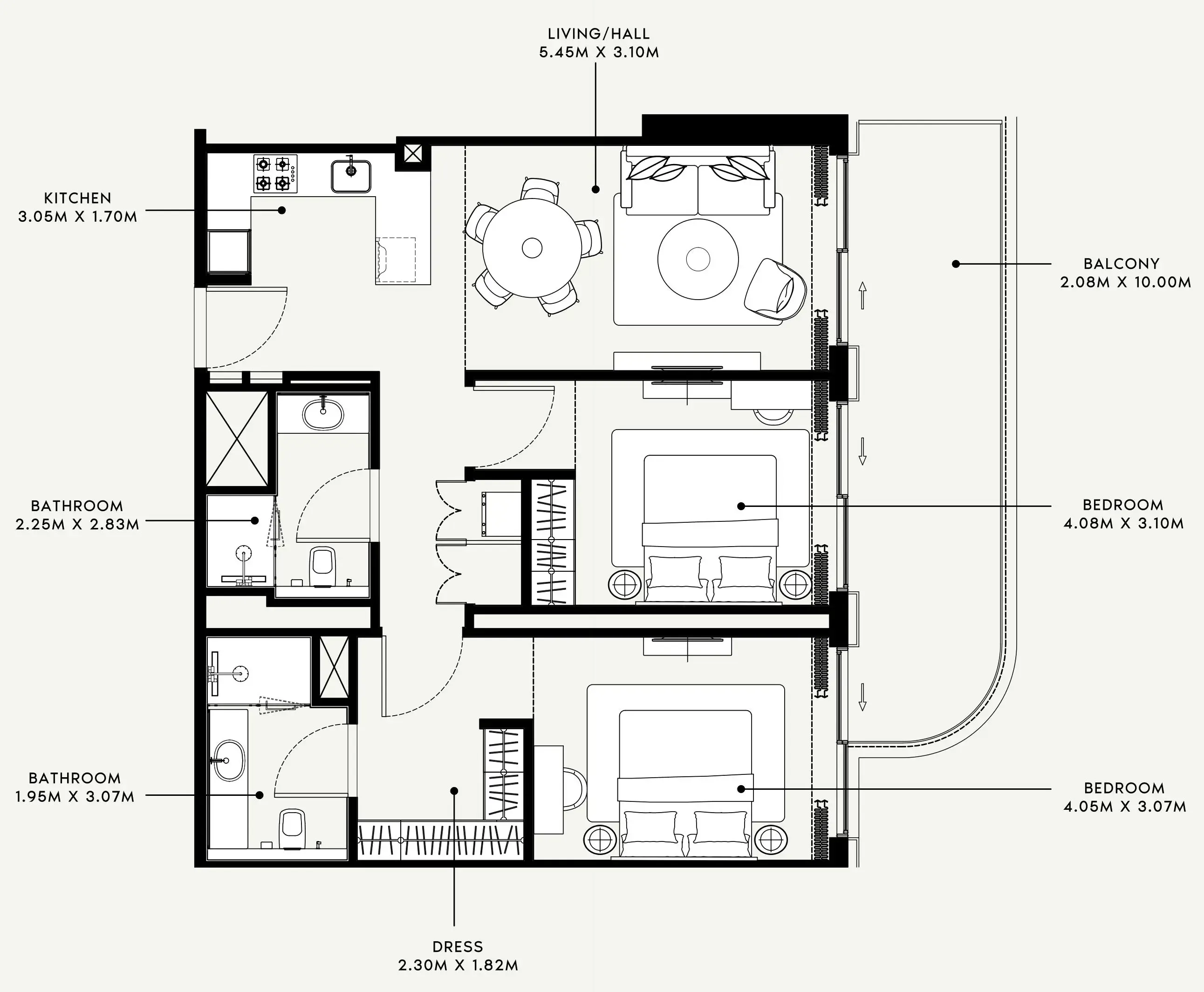 Azizi Venice 2 bed floor plan, 1,126 sqft