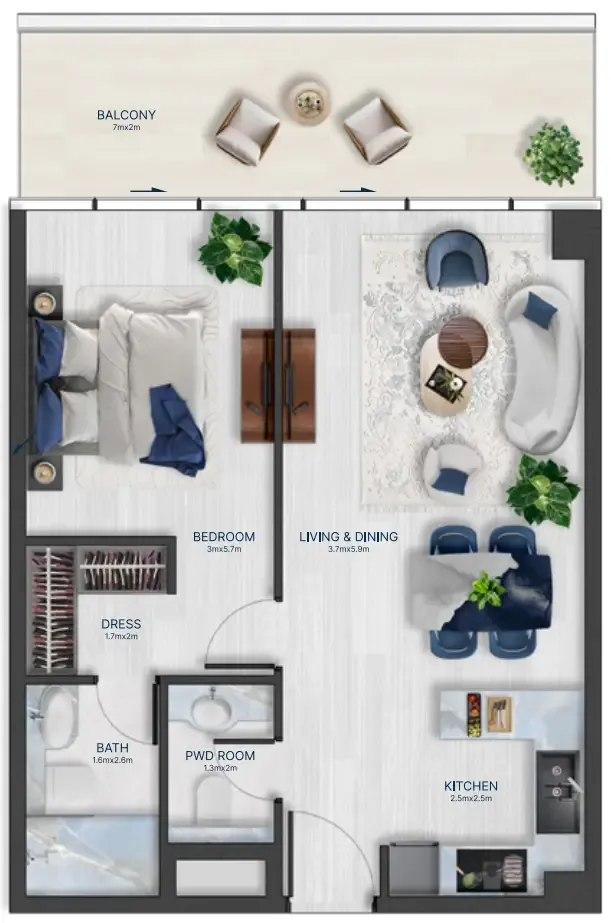 Acacia by BNW Developments 1 bed floor plan, 756 – 789 sqft