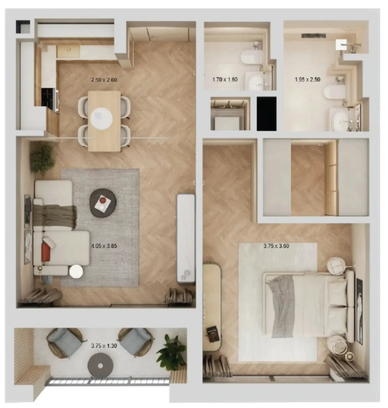 Arisha Terraces 1 bed floor plan, 722 sqft