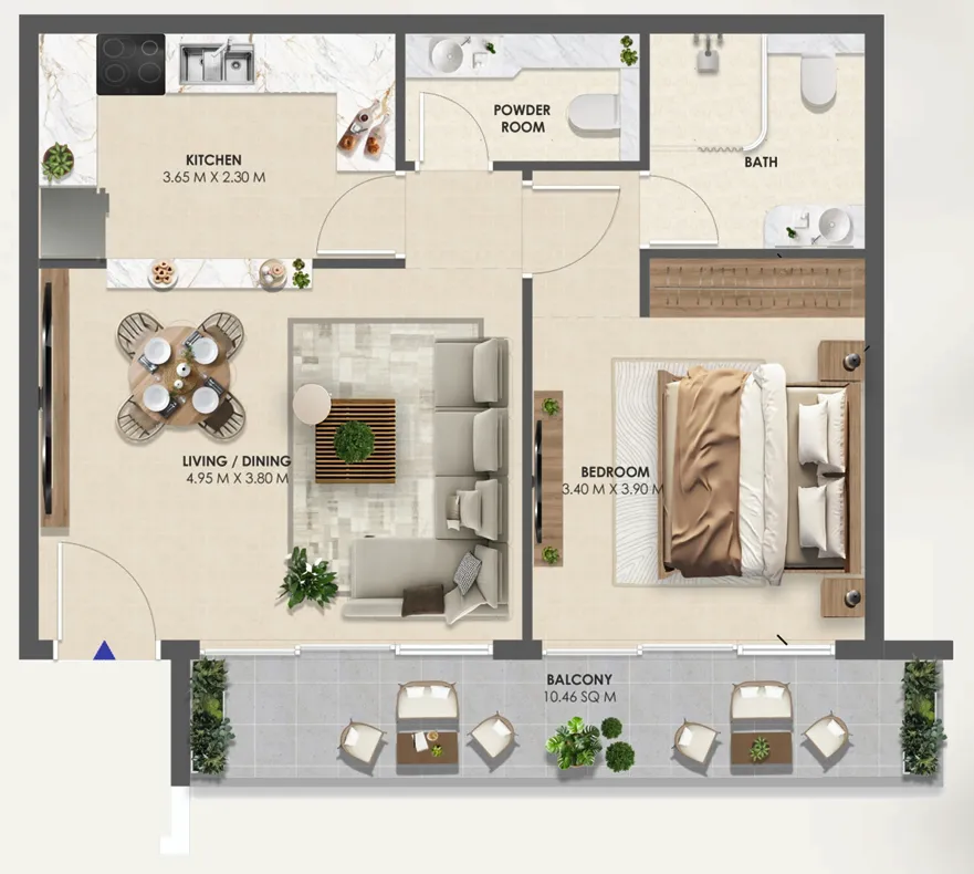 Vivida Residences 1 bed floor plan, 718 sqft