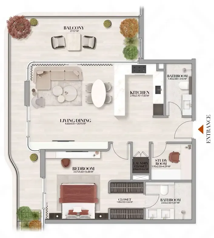 Gate Eleven by Amwaj Development 1 bed floor plan, 1,071 sqft