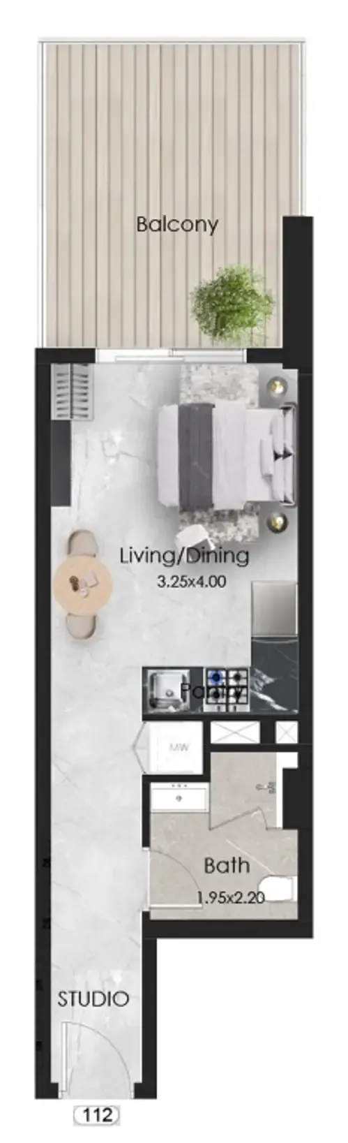 Aristo Studio floor plan, 455 sqft