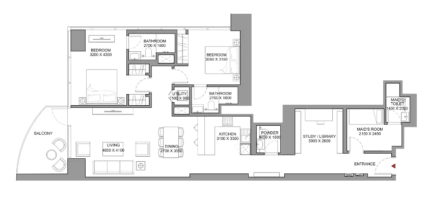 Skyscape 2 bed floor plan, 1,896 sqft