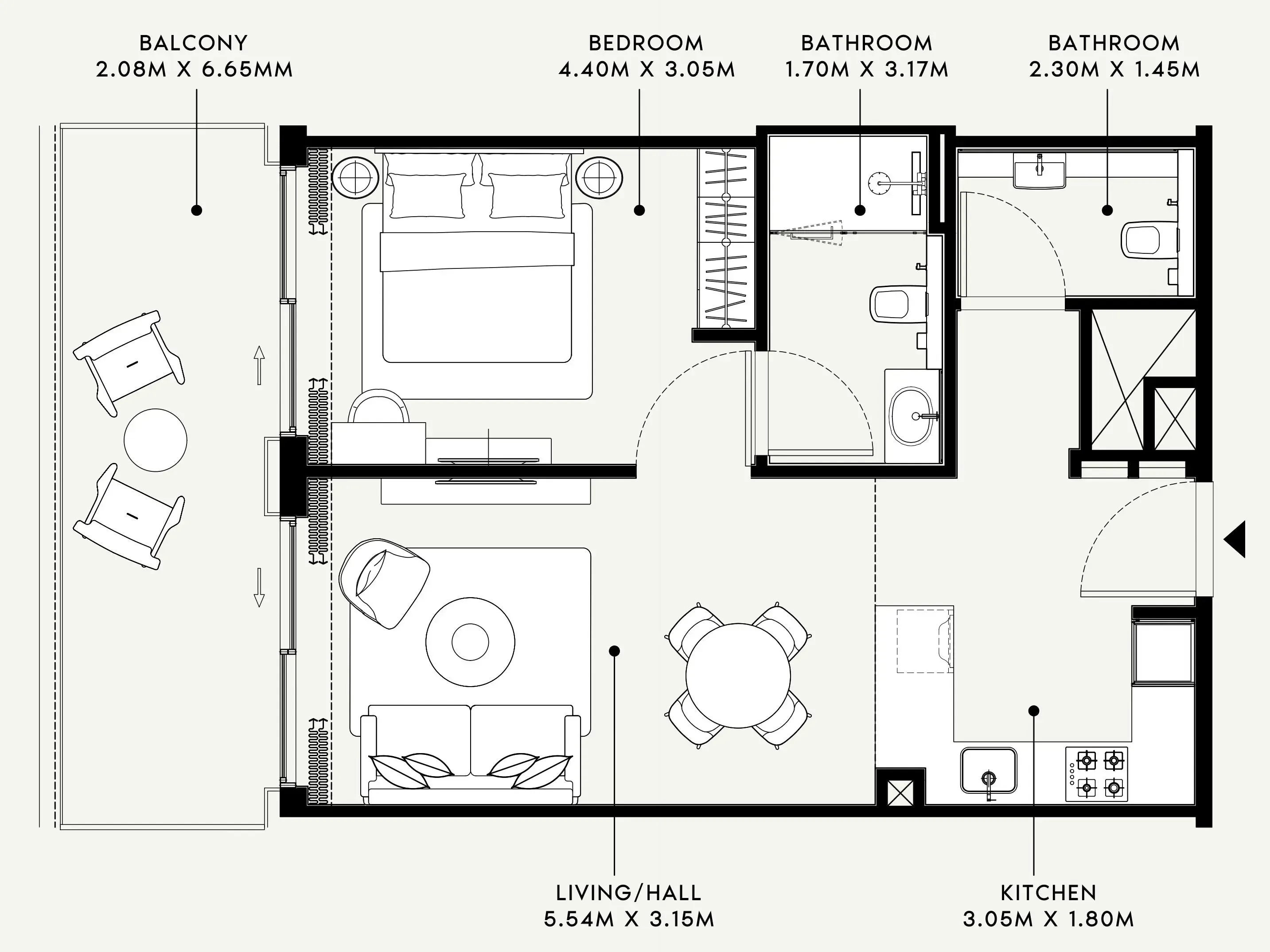 Azizi Venice 1 bed floor plan, 764 sqft