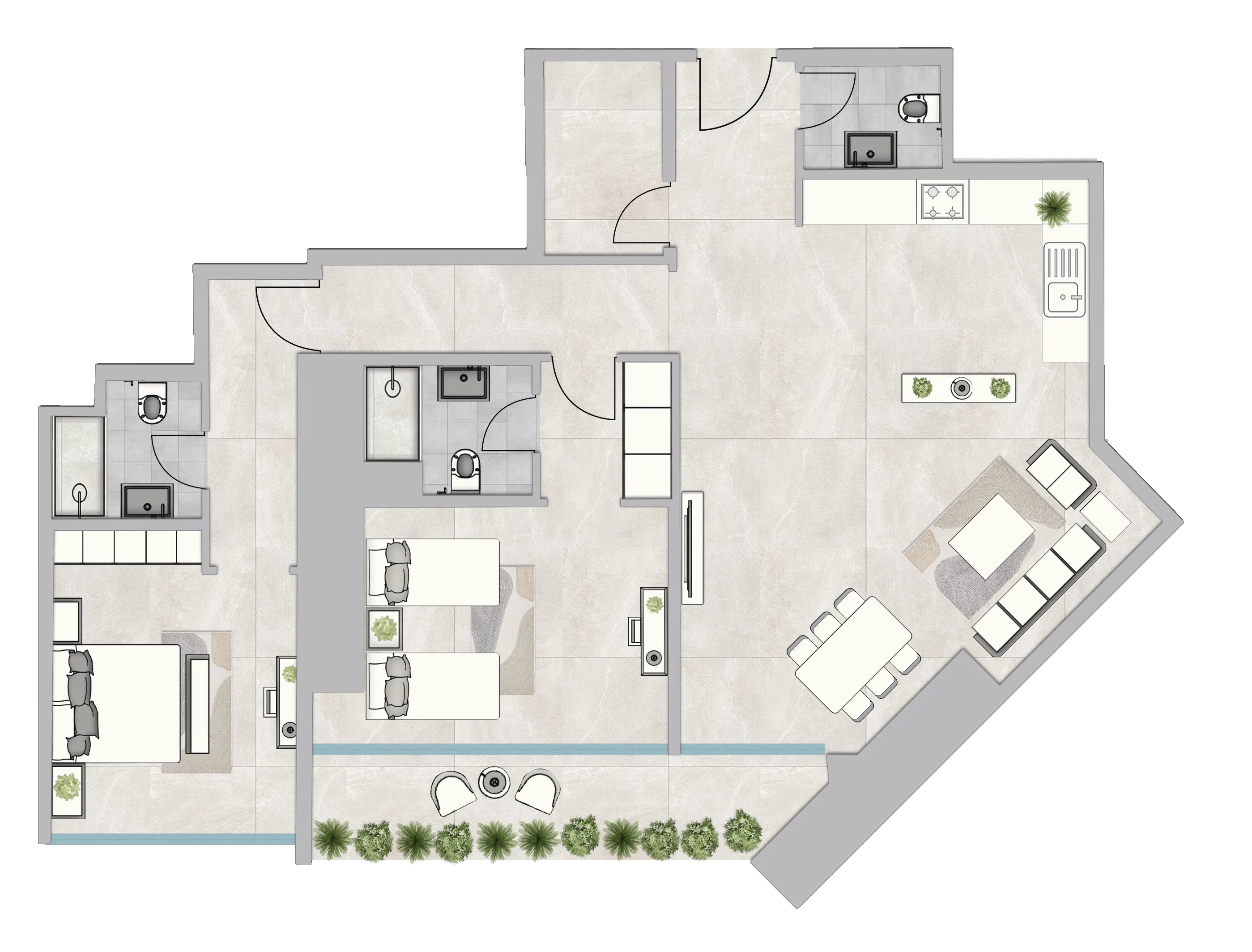 Infinity Tower 2 bed floor plan, 1,832 sqft