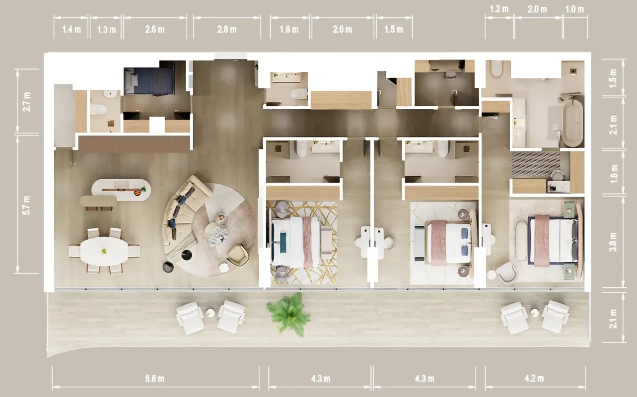 Mandarin Oriental Residences 3 bed floor plan, 2,715 sqft