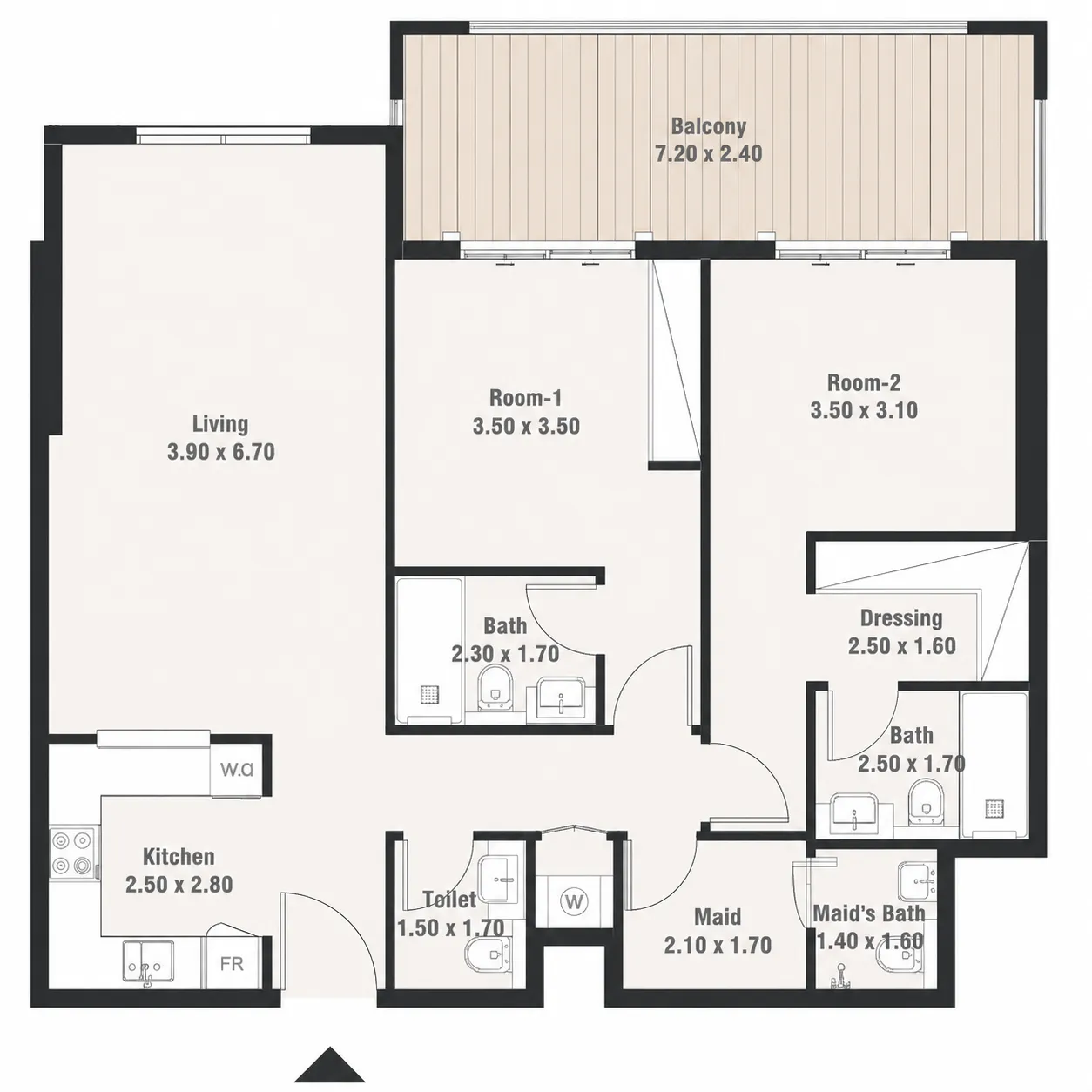 Bab Al Qasr Garden Residences 65 2 bed floor plan, 1,350 sqft
