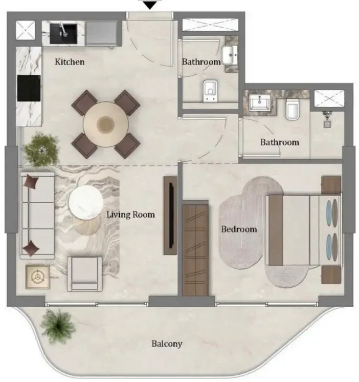 Mirari Lagoon by Zoya 1 bed floor plan, 600 sqft