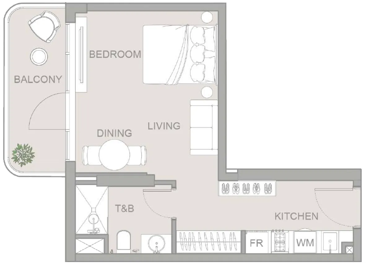 TETR1S Tower Studio floor plan, 454 sqft