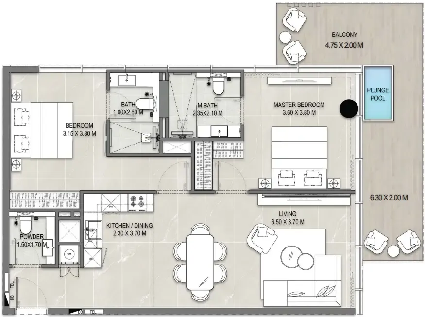 Allegro Park 2 bed floor plan, 1,155 – 1,199 sqft