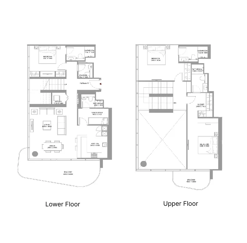 Pierside Marina Residences 3 bed floor plan, 2,155 – 2,157 sqft