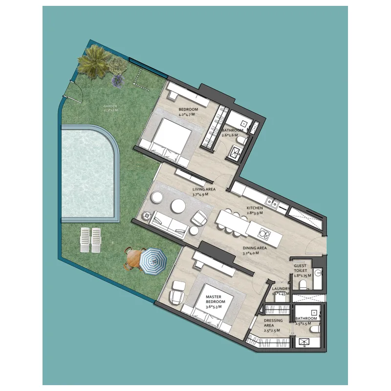 Vistal by Victoria Swarovski 2 bed floor plan, 1,821 sqft