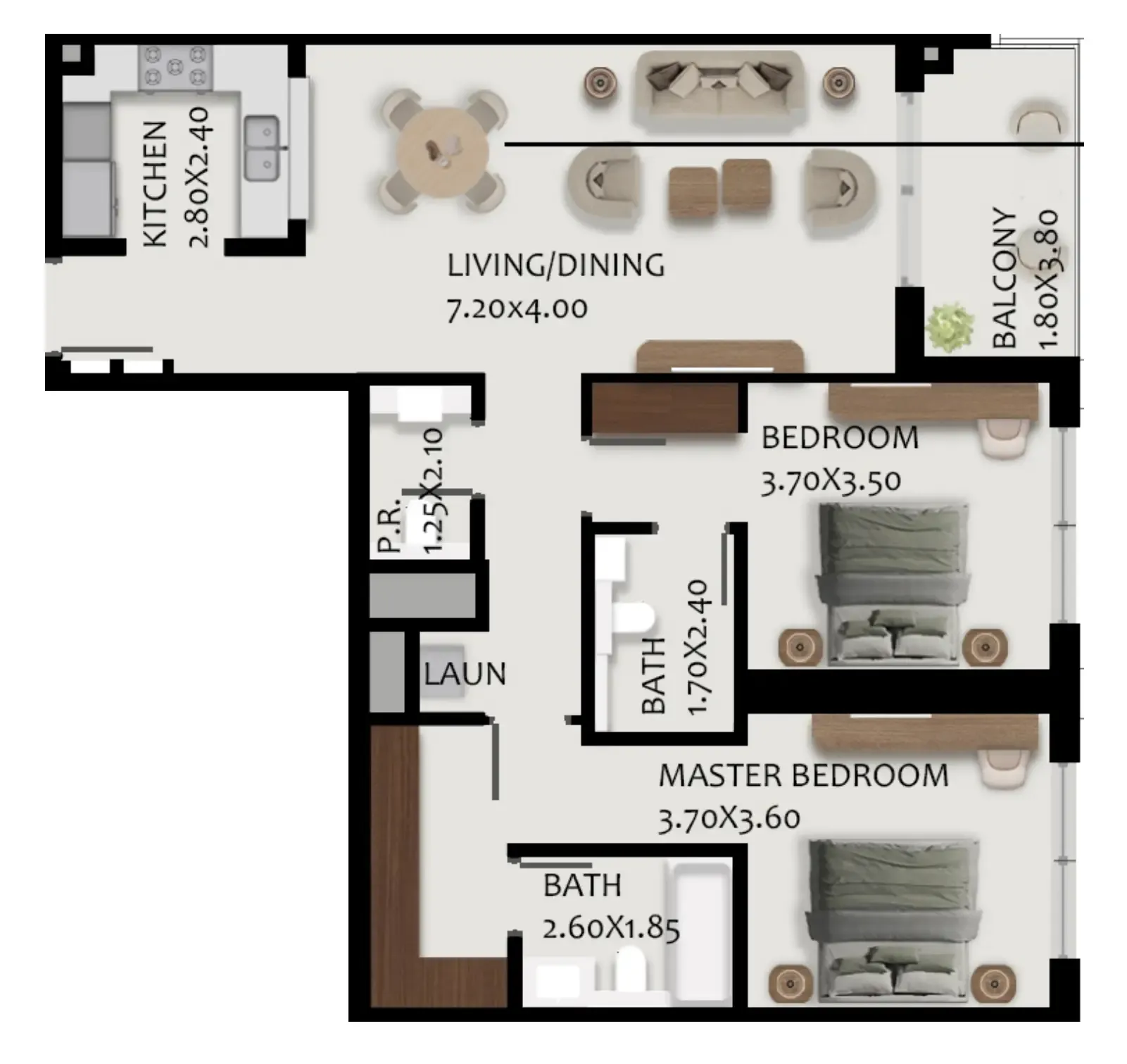 Boulevard Park at Wasl Gate 2 bed floor plan, 1,284 sqft