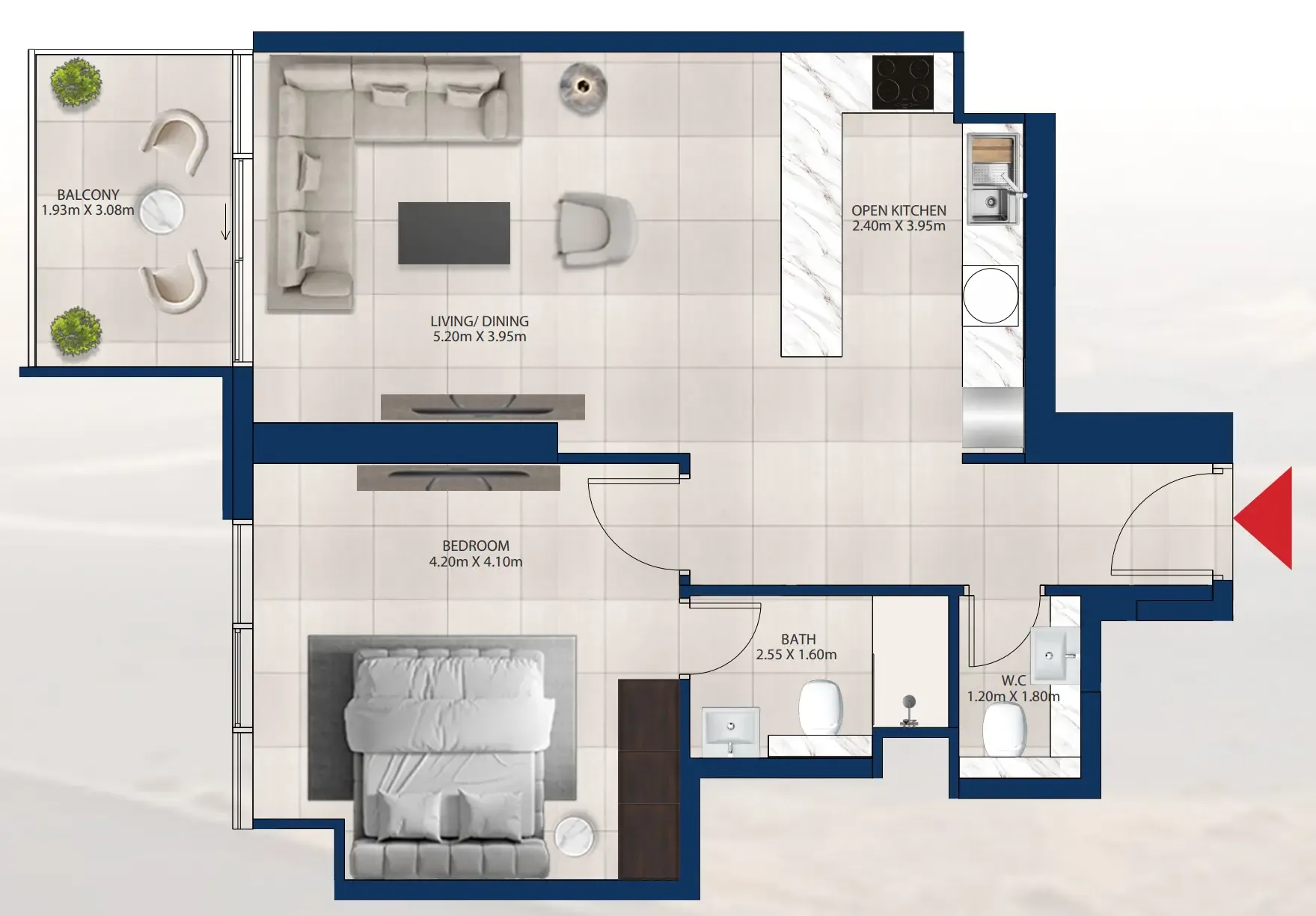 Al Vista 1 bed floor plan, 759 sqft