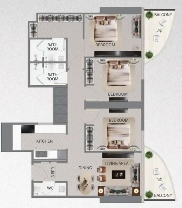 Maybach 6 3 bed floor plan, 1,284 sqft