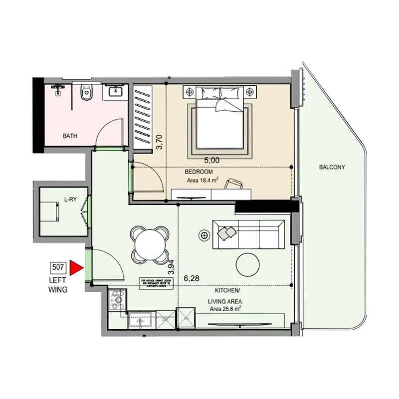 Edgewater Residences 1, 2 and 3 1 bed floor plan, 799 sqft