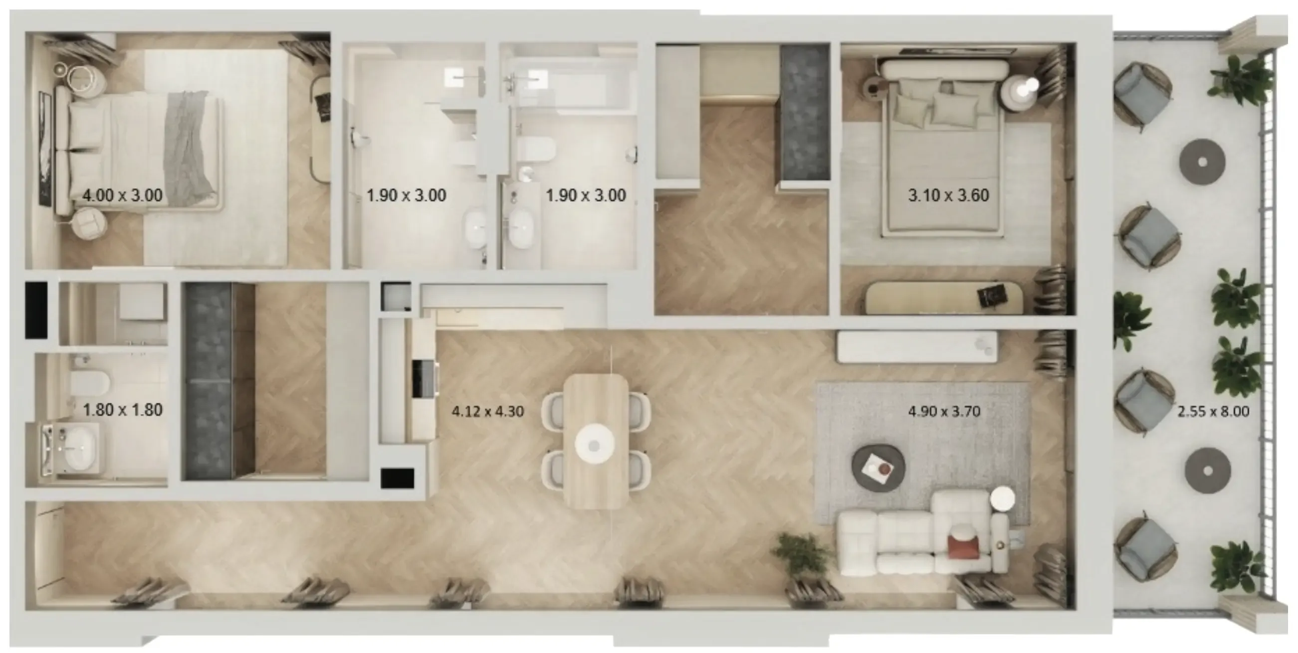 Arisha Terraces 2 bed floor plan, 1,360 sqft