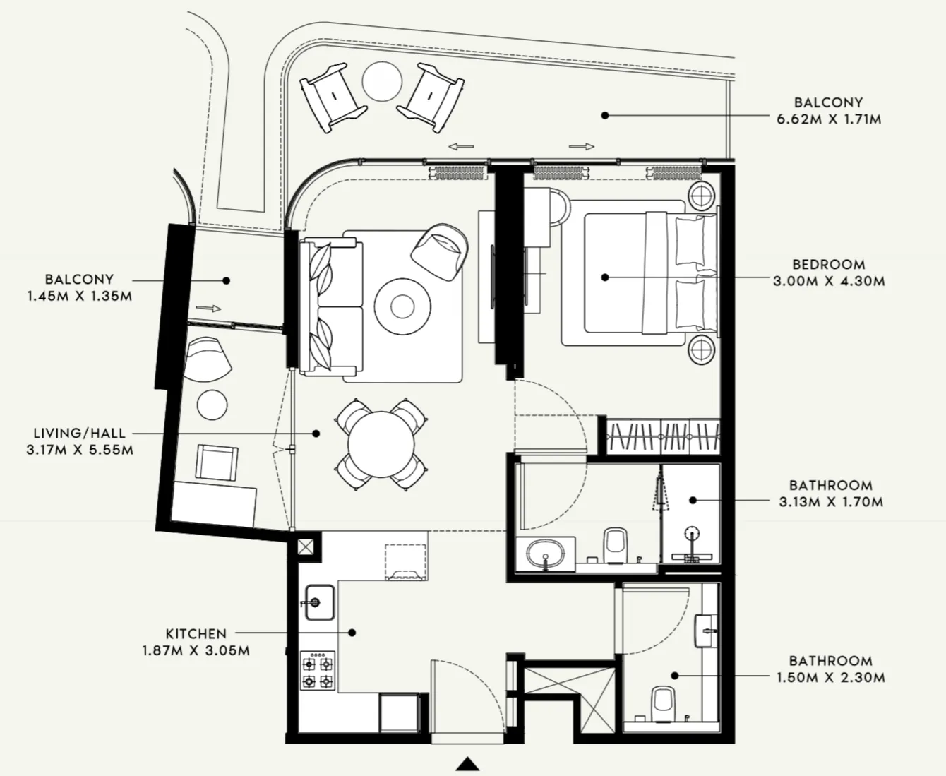 Azizi Ruby 1 bed floor plan, 799 – 825 sqft