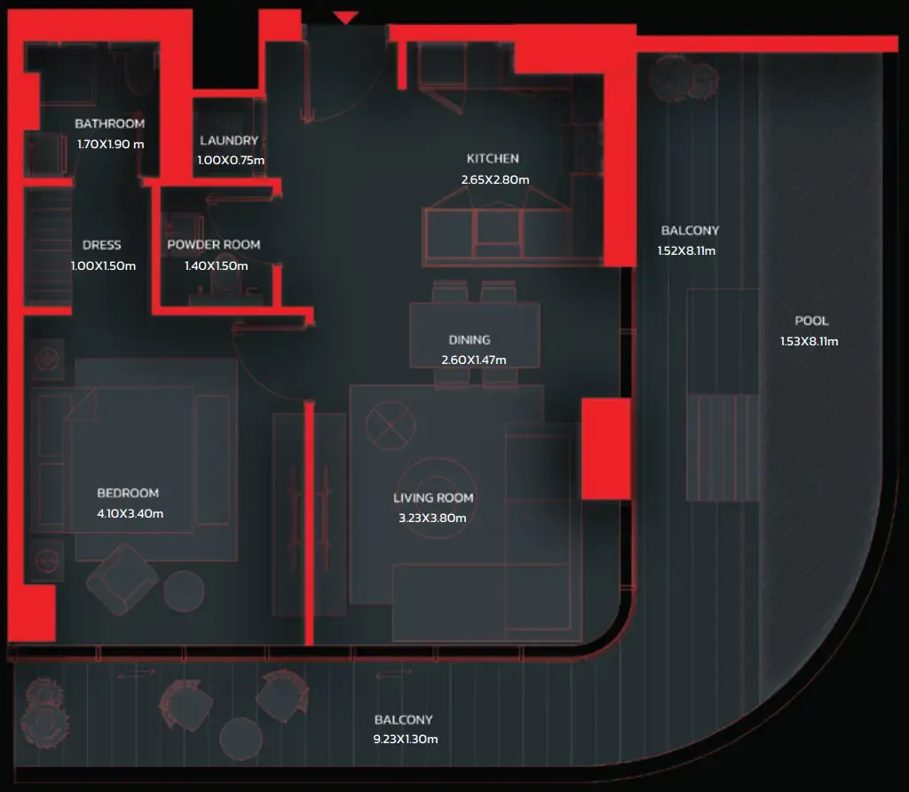 Tonino Lamborghini Residences by BNW Developments 1 bed floor plan, 1,115 sqft