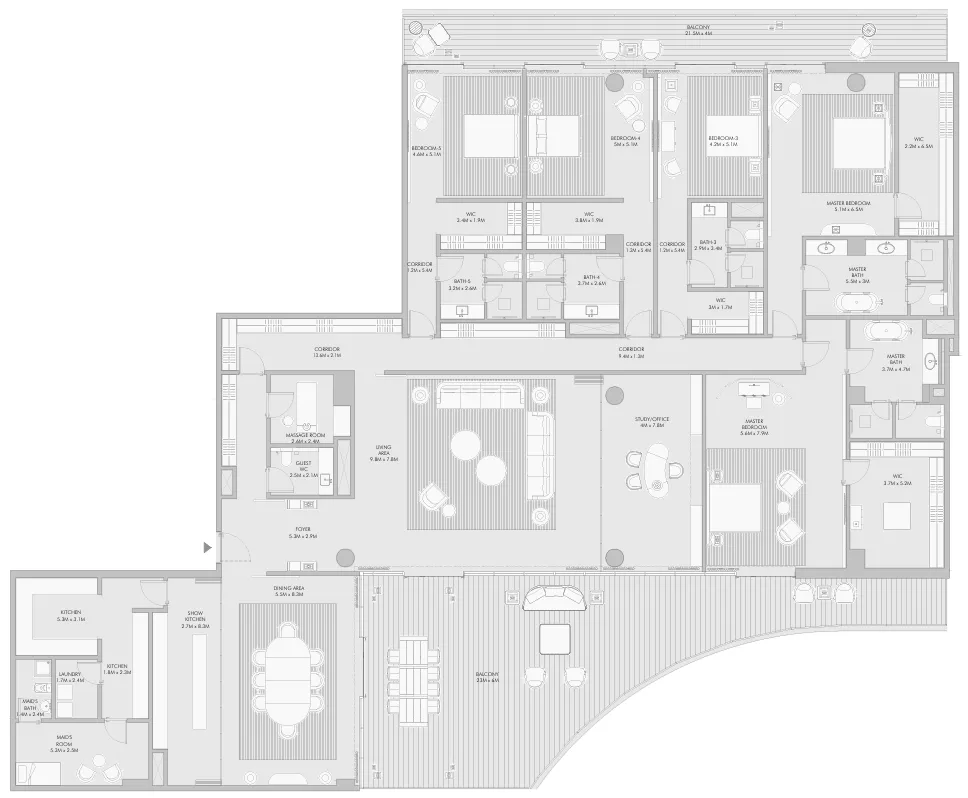 Armani Beach Residence 5 bed floor plan, 8,438 sqft