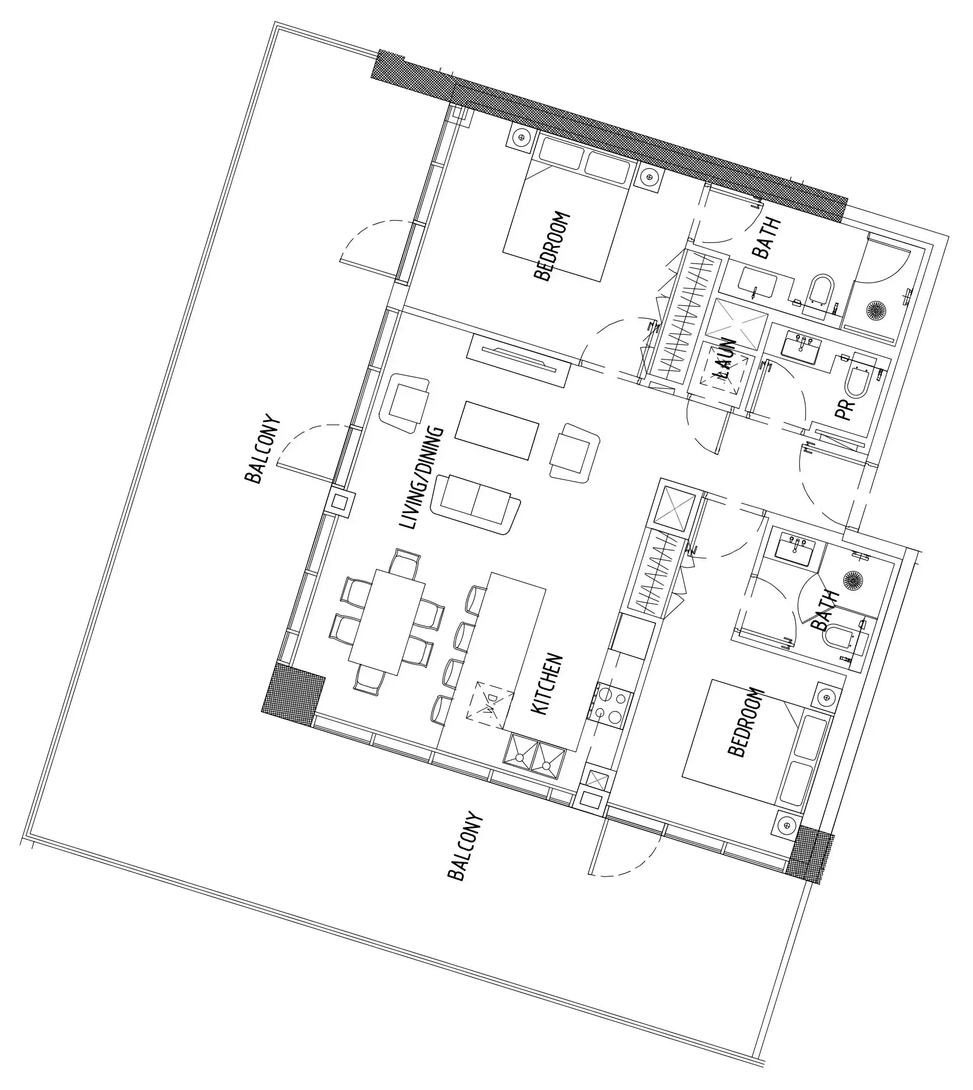 Damac District 2 bed floor plan, 1,623 sqft