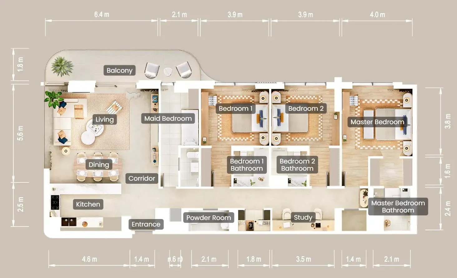 The Beach House Fahid 3 bed floor plan, 1,985 sqft