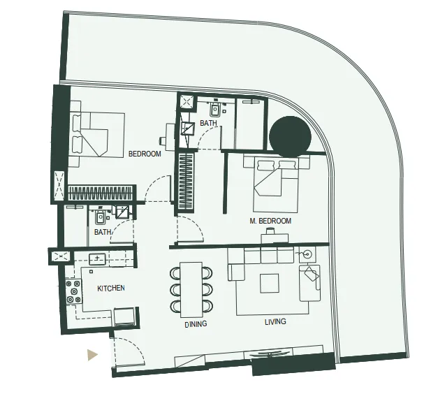 Binghatti Hills 2 bed floor plan, 1,560 sqft