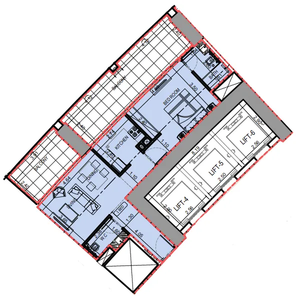 Binghatti Skyrise 1 bed floor plan, 1,022 sqft