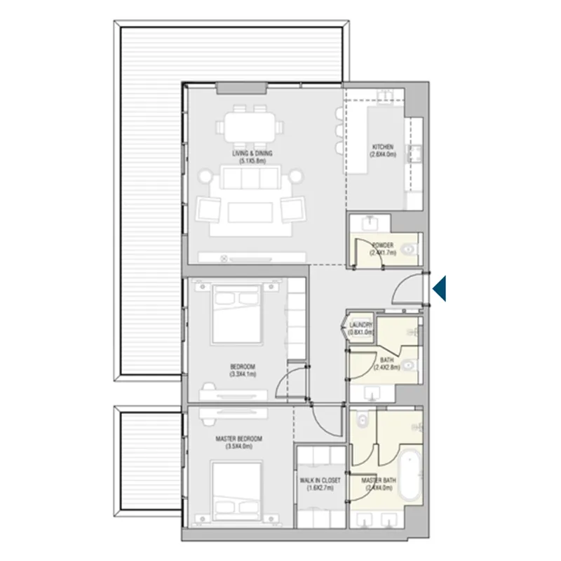 Vida Residences Saadiyat Island 2 bed floor plan, 1,609 – 1,803 sqft
