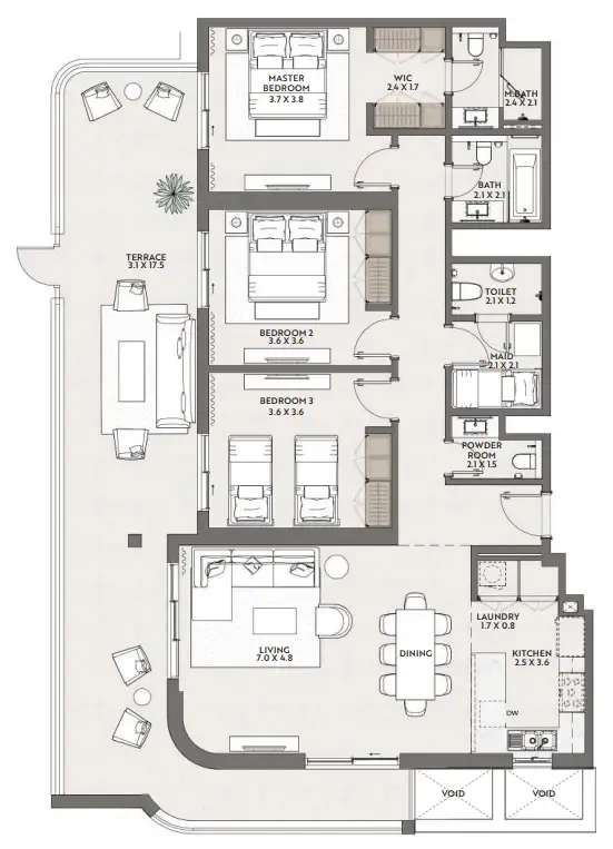 Cello by Taraf 3 bed floor plan, 1,755 sqft
