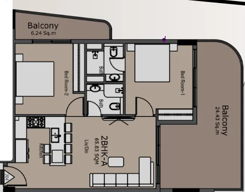 Golden Woods Albab Views 2 bed floor plan, 1,048 – 1,053 sqft