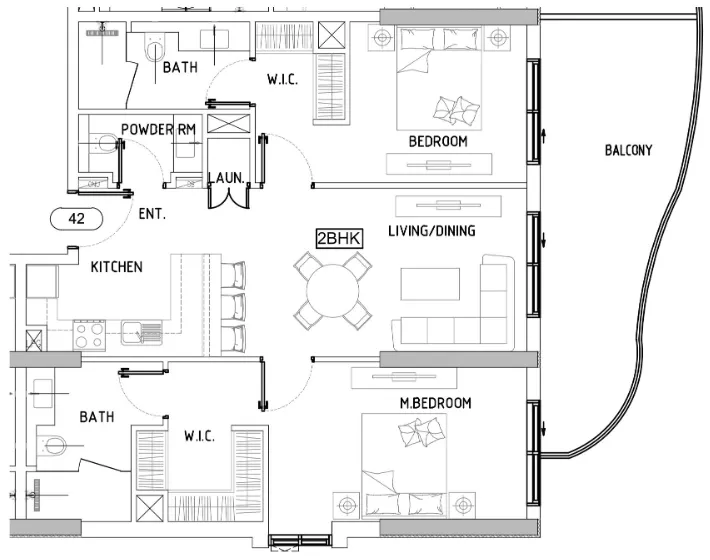 Damac Lagoons Views Phase 3 2 bed floor plan, 1,174 sqft