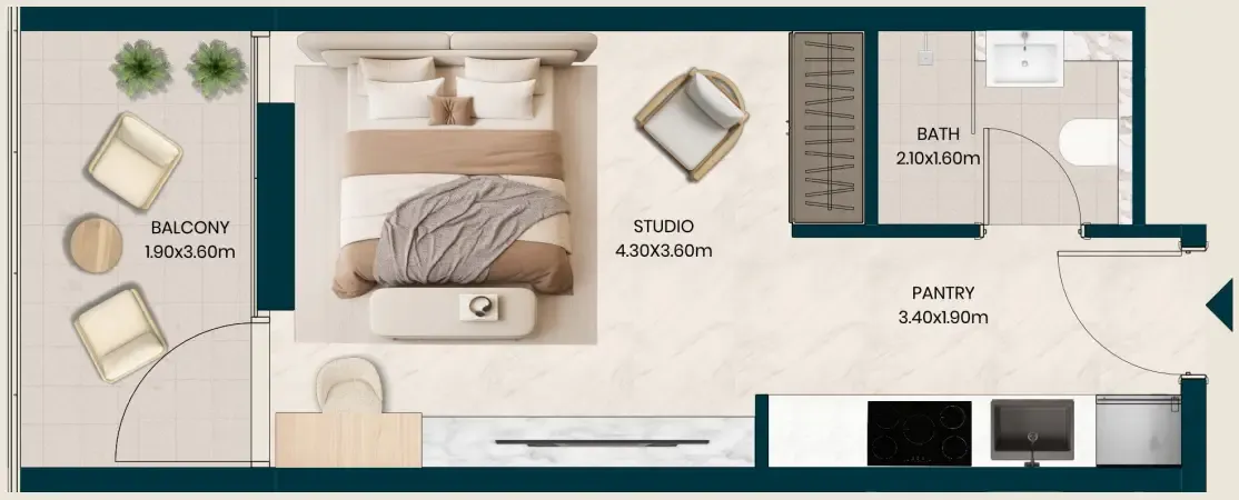 Kyomi Residences Studio floor plan, 388 sqft