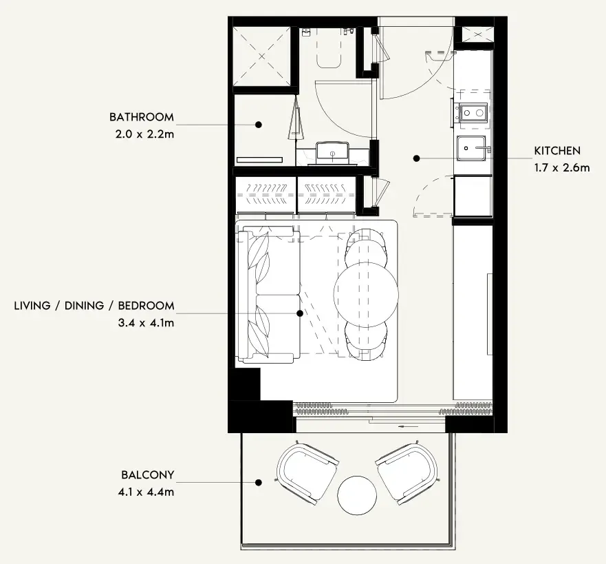 Azizi Noura Studio floor plan, 340 sqft