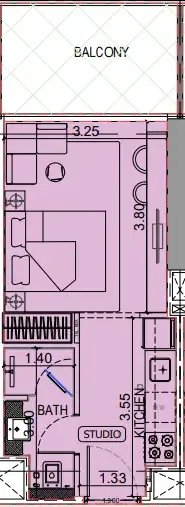 Binghatti Vintage Studio floor plan, 373 sqft