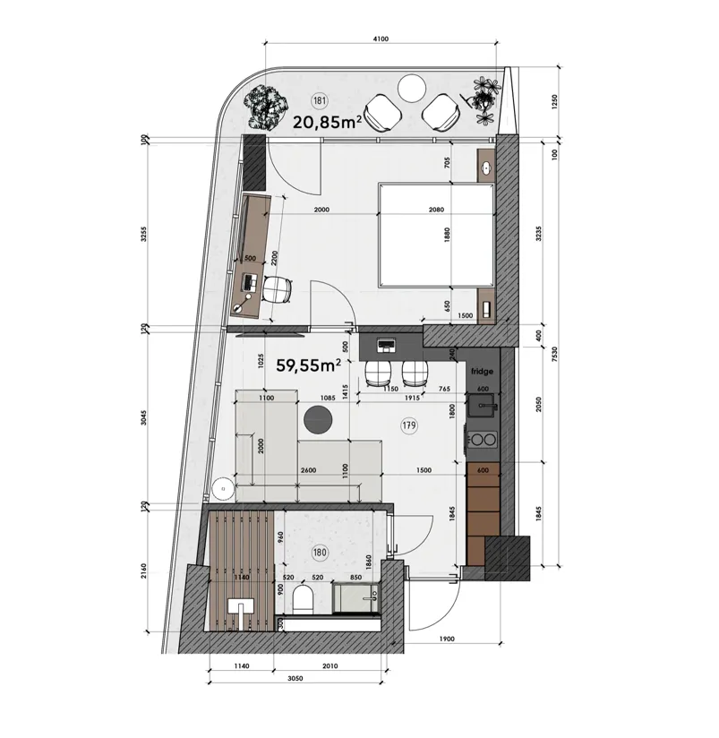 Anta Residence 1 bed floor plan, 640 – 775 sqft