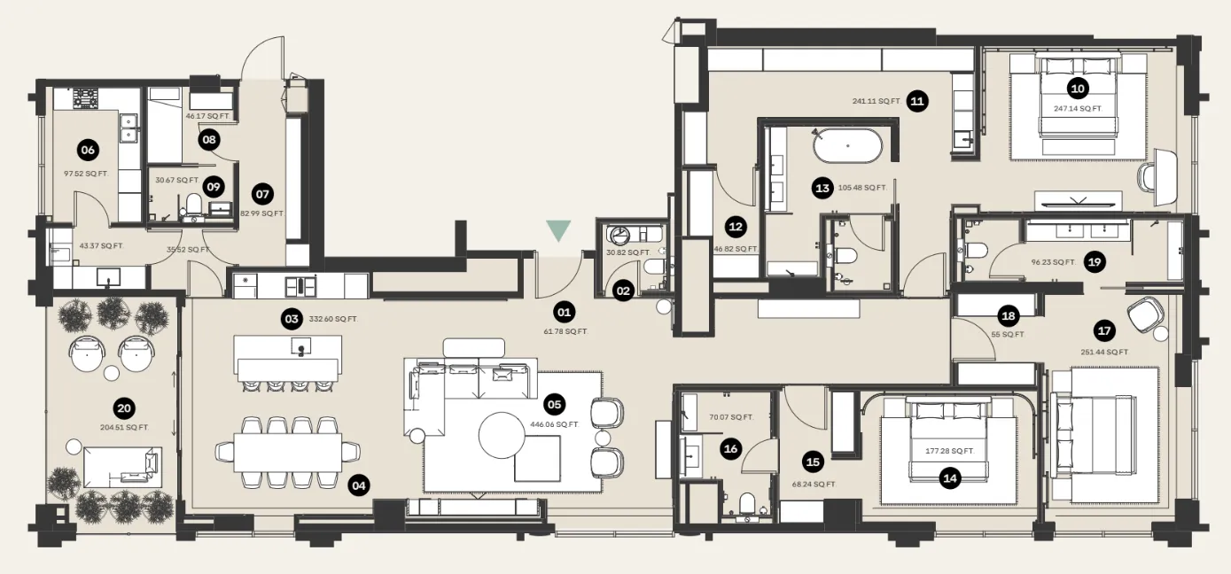 Waldorf Astoria Residences 3 bed floor plan, 3,300 sqft