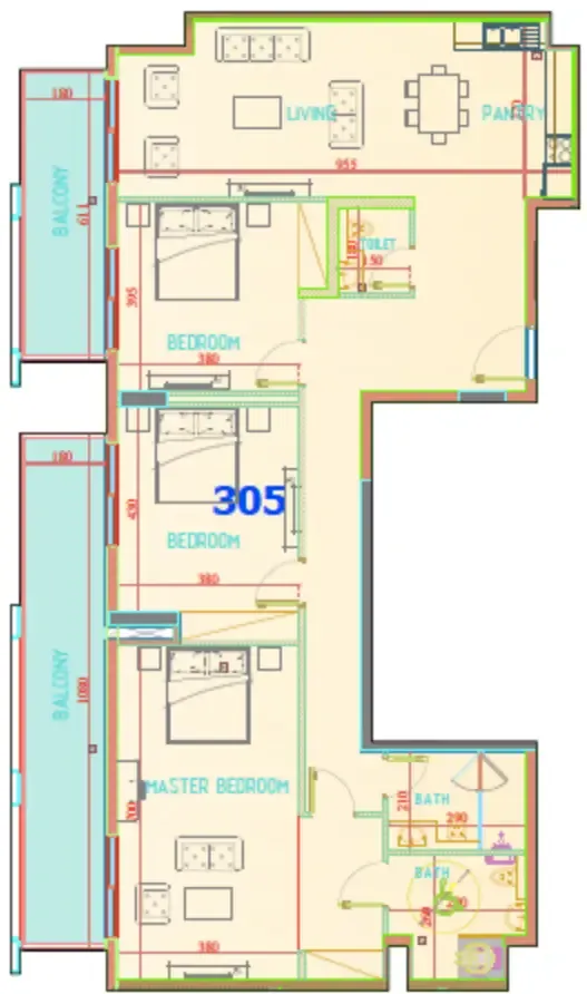 Carmel Residence 3 bed floor plan, 1,988 sqft