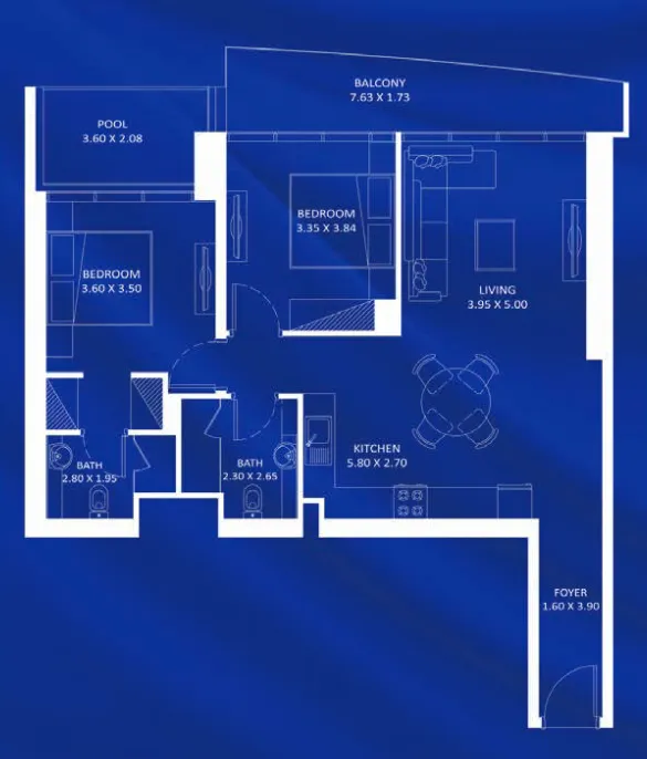 Fashionz 2 bed floor plan, 1,070 sqft