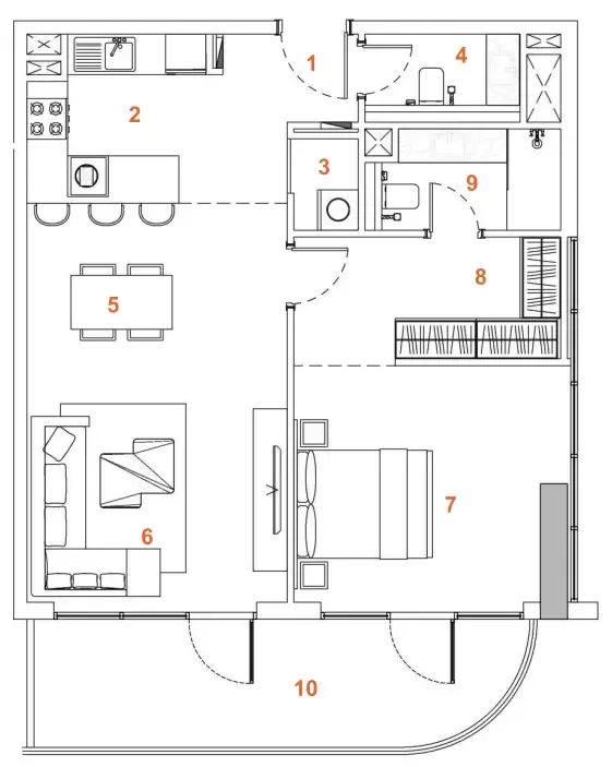 The Orchard Place Tower C 1 bed floor plan, 902 sqft