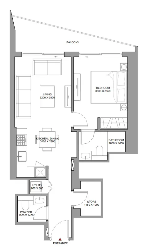 The Serene at Sobha Central 1 bed floor plan, 731 sqft